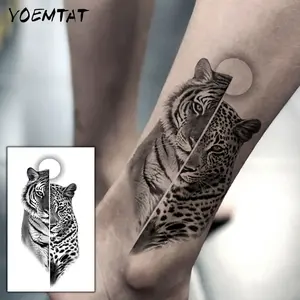 Waterproof Temporary Tattoo Sticker Dark Style Tiger Leopard Moon Totem Body Art Arm Fake Tattoos For Women Men Neck Wrist Waterproof Realistic Tattoos