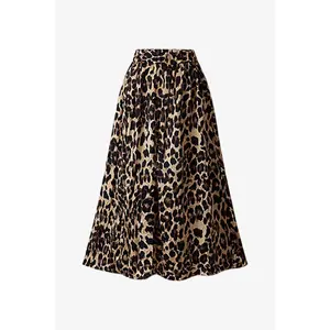Plus Size Leopard Print Midi Skirt