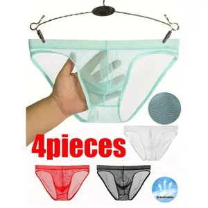 4pcs Men's Briefs - Breathable Mesh Quick-Dry - Comfort Fit with Sexy Sheer Detail