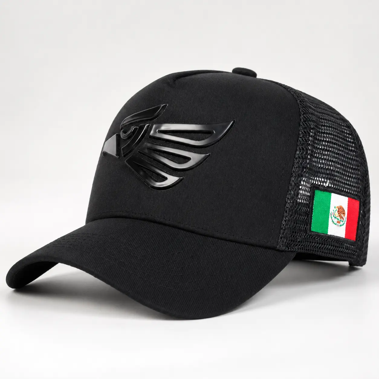 Black Mexico Eagle Trucker Hat, Embossed Wing Logo Mesh Baseball Cap for Men Women, Adjustable Snapback Curved Brim Outdoor Streetwear Hat