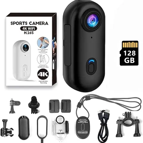 EVO 4K Thumb Action Camera - Compact Outdoor Sports Camera, 1.25 oz Waterproof (131ft) Metal Body Cam, 800mAh Rechargeable Battery, Spring Clip, Magnetic Mount, 128G Card Support, for Biker Vlogging,Hiking (Black,150min Recording)