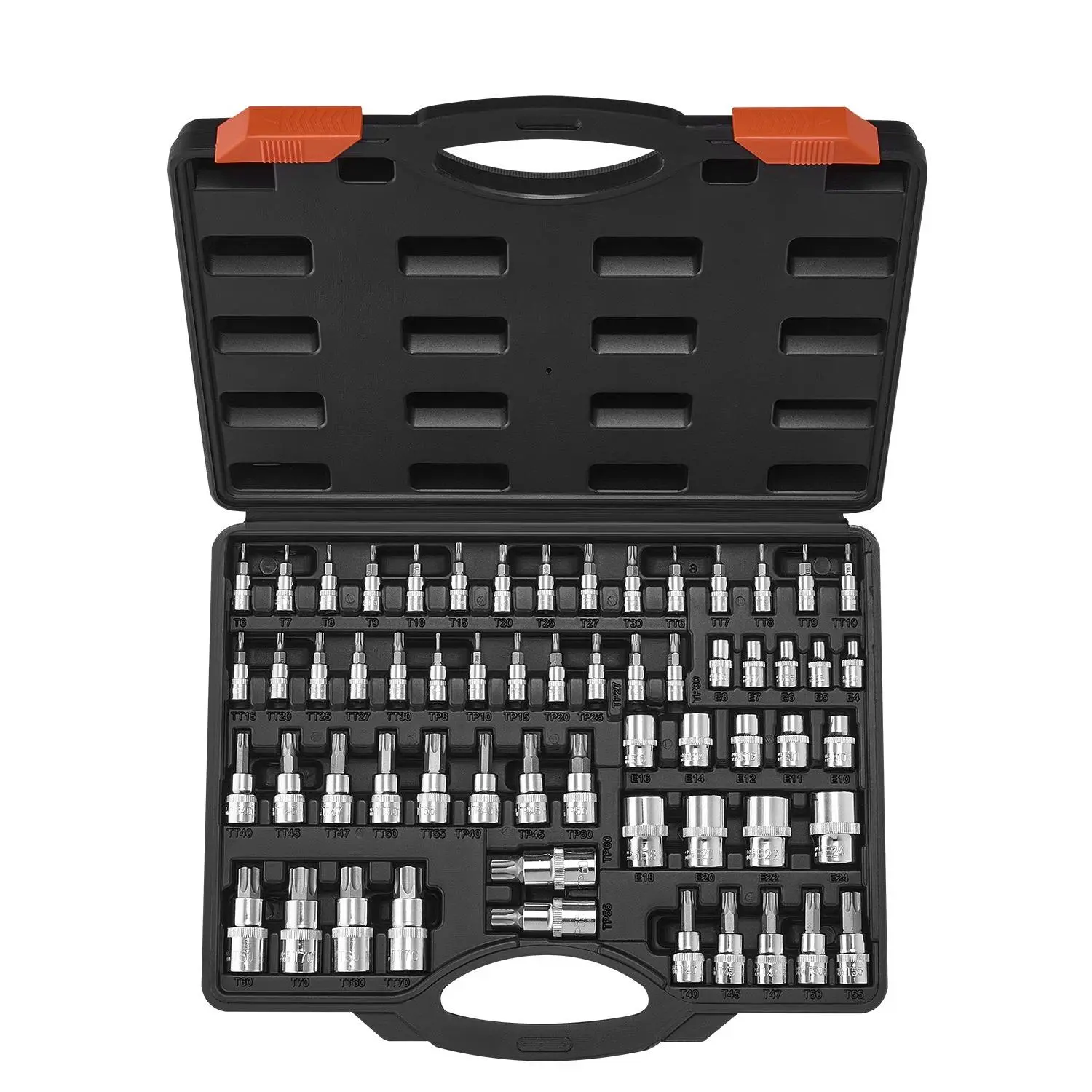 【DealsForYouDays】VEVOR 60-Piece Socket Wrench Set, S2 Alloy & Cr-V Steel Construction, 1/4 in, 3/8 in, 1/2 in Drives, Torx Bit & External Torx Sockets (T6-T70, TT6-TT70, TP8-TP60, E4-E24), Enhanced Storage Case Hand Tool Kit