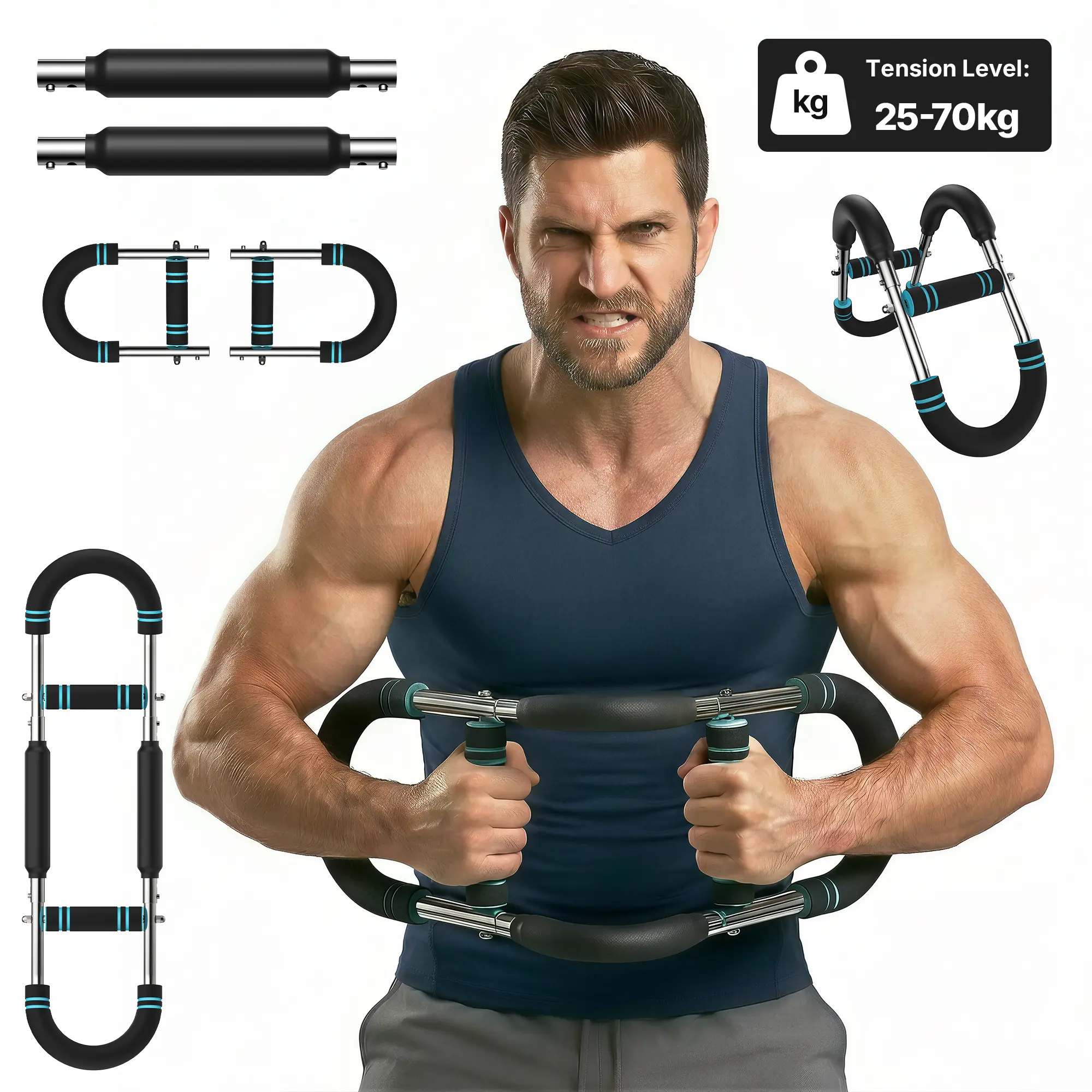 Merach Adjustable Power Twister Bar,with Portable Spring Resistance, Ideal for Upper Body Strength Training, Builds Muscles for Chest Shoulders and Arms, Home Gym Fitness Equipment for Men BackToSchool