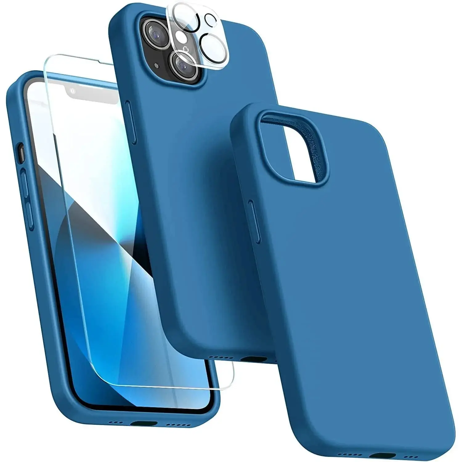 Entronix Bundle Compatible with iPhone 15 Plus - Liquid Silicone Case, 1 Clear Screen Protector & 1 Camera Lens Protector