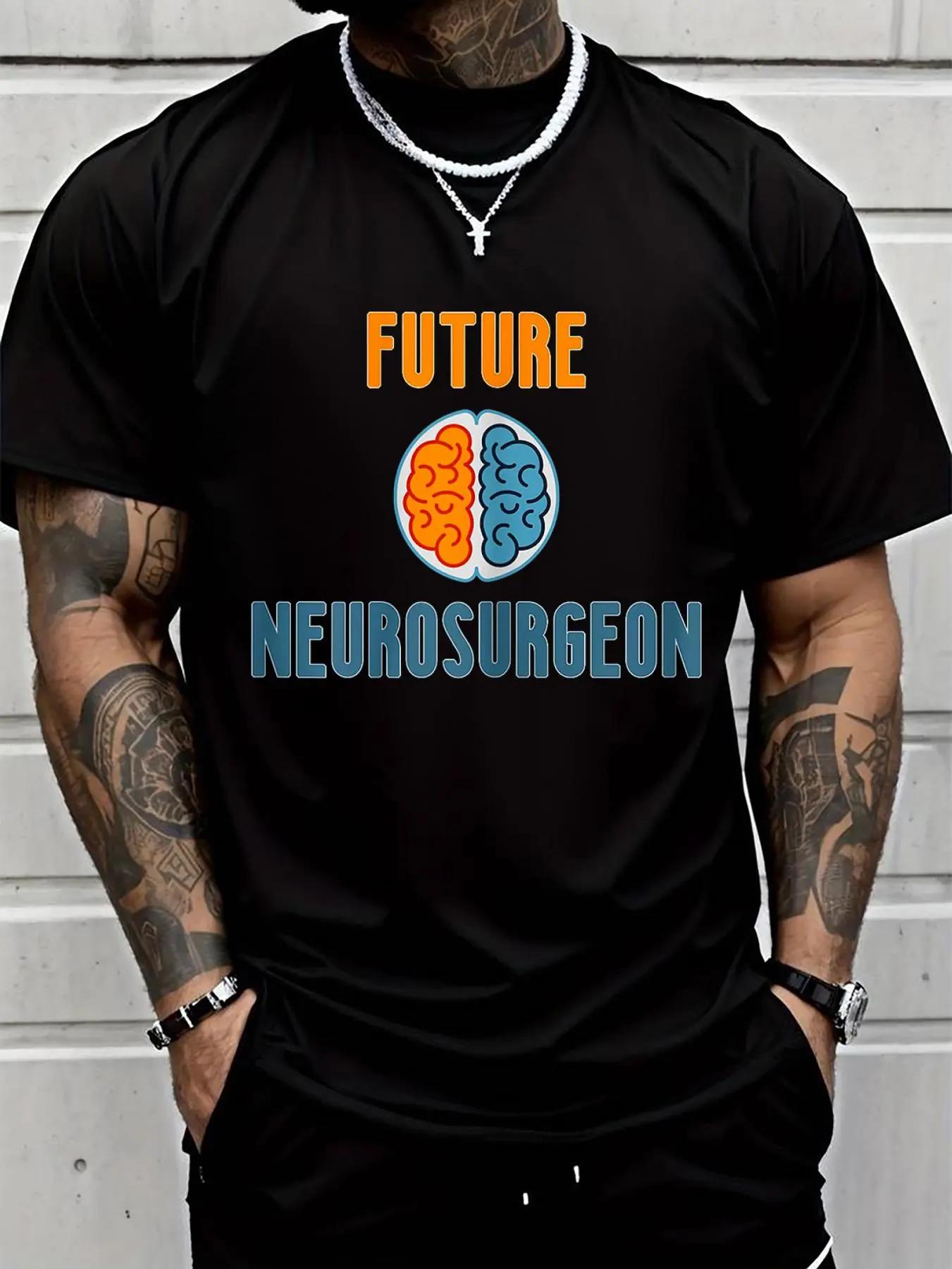 100% cotton Future Neurosurgeon   Brain Surgeon pride icebreaker T-Shirt Printed T-shirt, Short-sleeved Crew Neck Casual Top, Suitable For All Seasons, Men's Wear