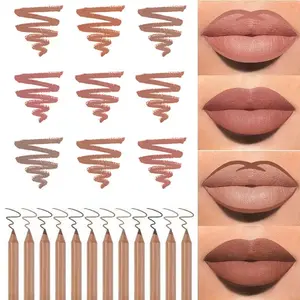 Long Lasting Matte Lip Liner Set, Brown Lip Liner Cool Tone 12pcs/set Natural Wooden Lip Liner Pencil, Easy Coloring Lipstick, Suitable for All Occasions Lip Makeup, Valentine's Day Gift