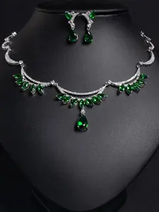 Green Zircon Decorated Jewelry Set, Elegant Necklace & Dangle Earrings, Fashion Jewelry Accessories for Women, Trendy All-match & Exquisite Jewelry for Gift