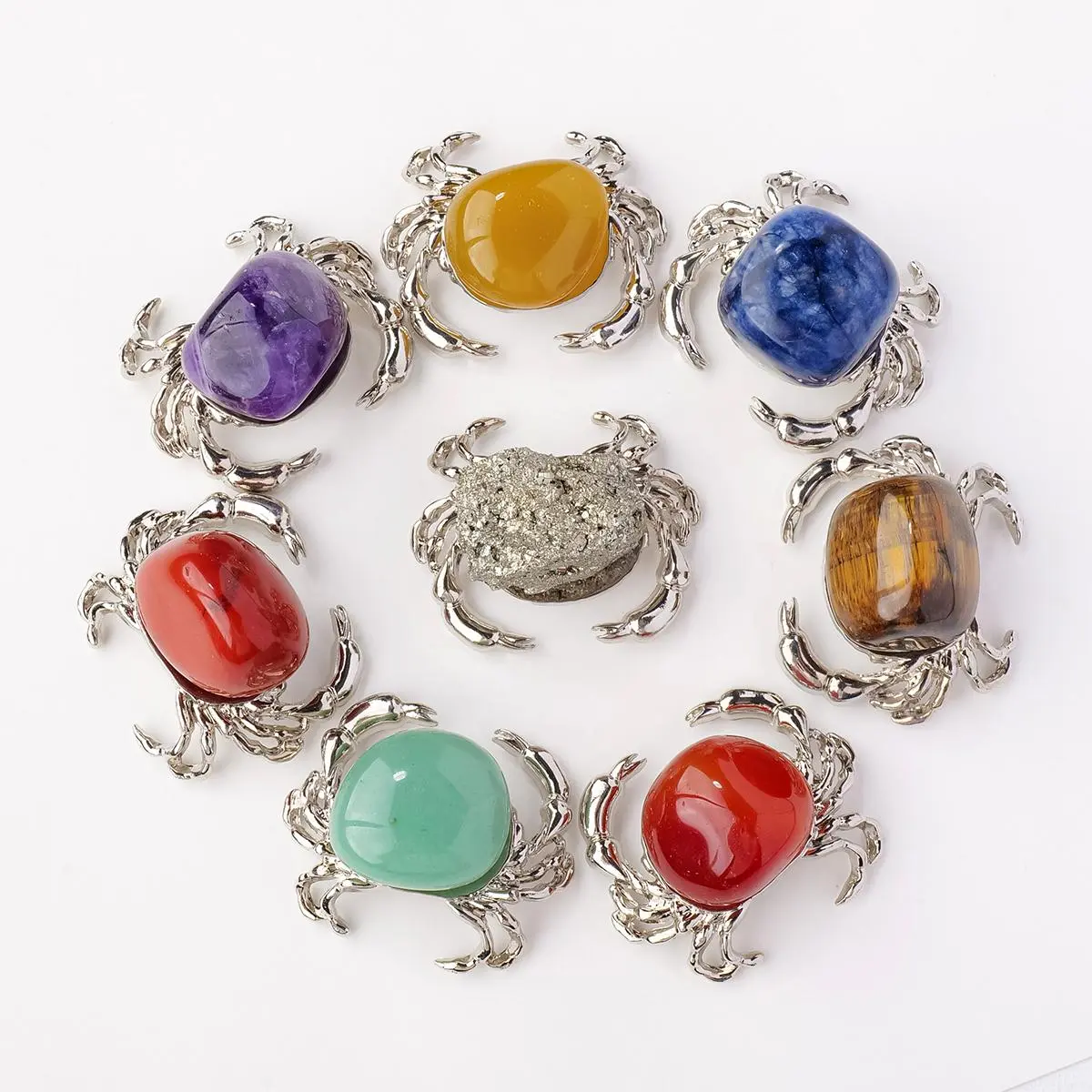 Metal Crab Statue with Natural Crystal Rolling Stones, 1 Count Animal Figurine for Home Decor, Collectible Trinket Gift