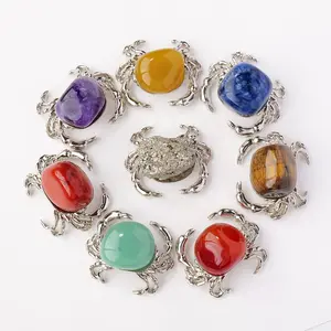 Metal Crab Statue with Natural Crystal Rolling Stones, 1 Count Animal Figurine for Home Decor, Collectible Trinket Gift