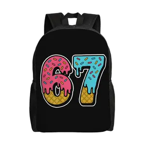 1pc Funny 67 Meme Backpack - Pink & Donut Design Laptop Bag with Zipper Closure, Lightweight School Backpack for Students, Teachers, For Teenager