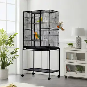 [FLASH SALE] Garvee 62.6" Large Bird Cage, Parrot Bird Cage with Rolling Stand & Storage Shelf, Heavy Duty Wrought Iron Flight Cage, Secure Lock, Ideal for Parakeets, Parrots, Cockatiels, Conures, Lovebirds