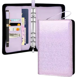 A6 Budget Binder with Zipper, 6 Ring Refillable Planner Binder Cover for A6  Budget System, PU Leather Personal Organizer Personal Wallet, Glitter