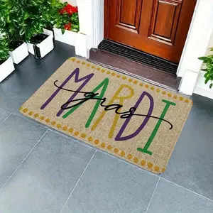 Mardi Gras Doormat Vibrant Irises Design,Rug for Indoor Holiday Decor, Perfect for Halloween, Thanksgiving, Christmas, and More, Machine Washable, Rubber Backing, Festive Home Accent|Vibrant Doormat|Rubber Backing Mat