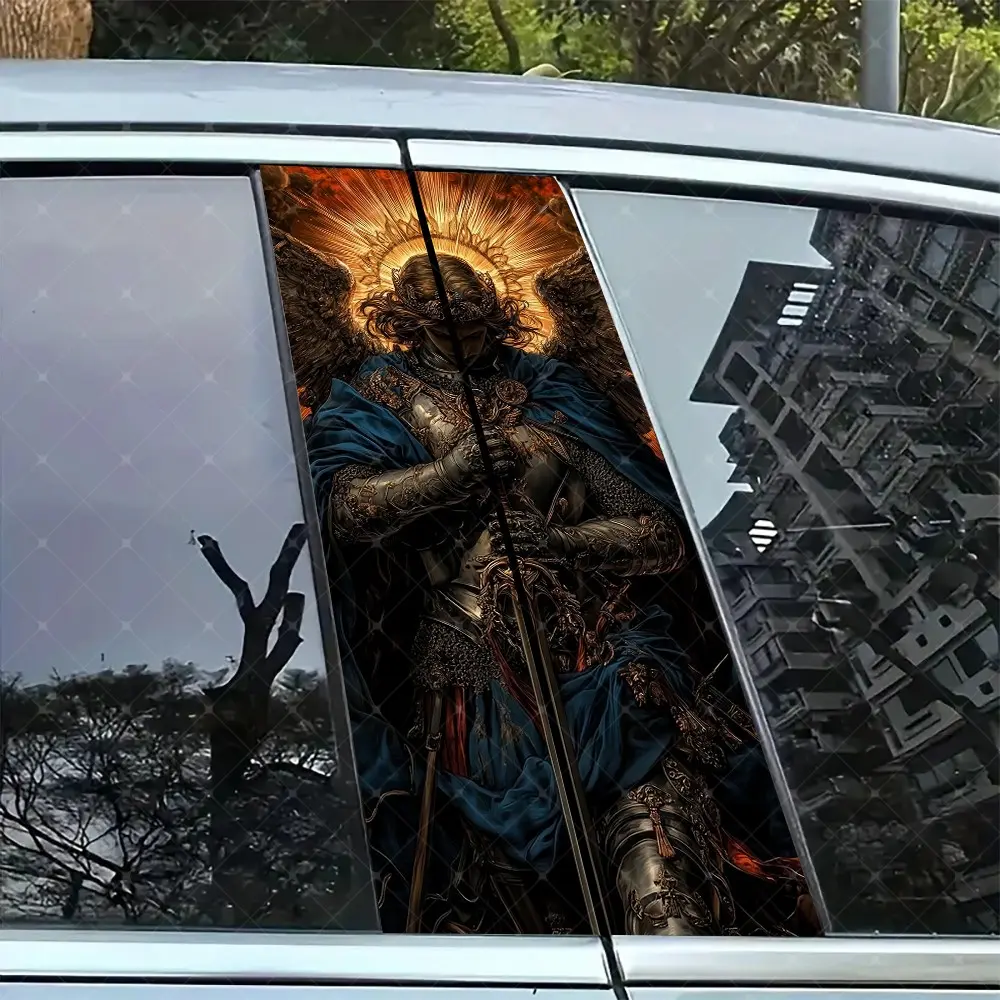 2pc Retro Warrior Car B-Pillar Protection Sticker, Easy Peel & Stick, Sunproof Waterproof Scratch-Resistant, Fits All Cars, Car Exterior Decoration