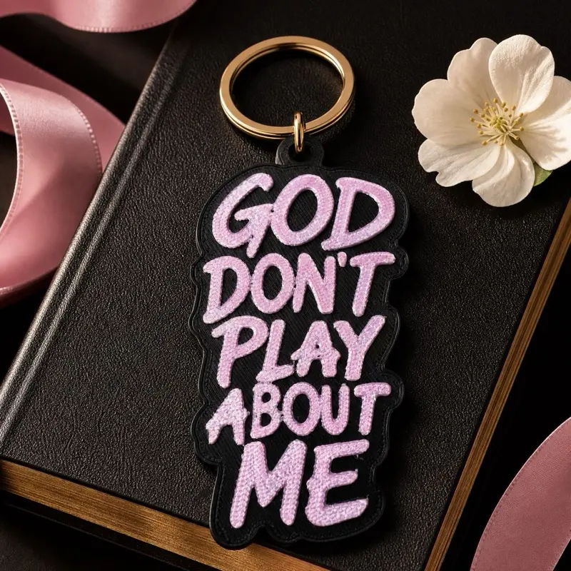 Keychain "God Don't Play About Me Pink and Black", Specialty DIY Supply for Toys & Hobbies DIY Projects