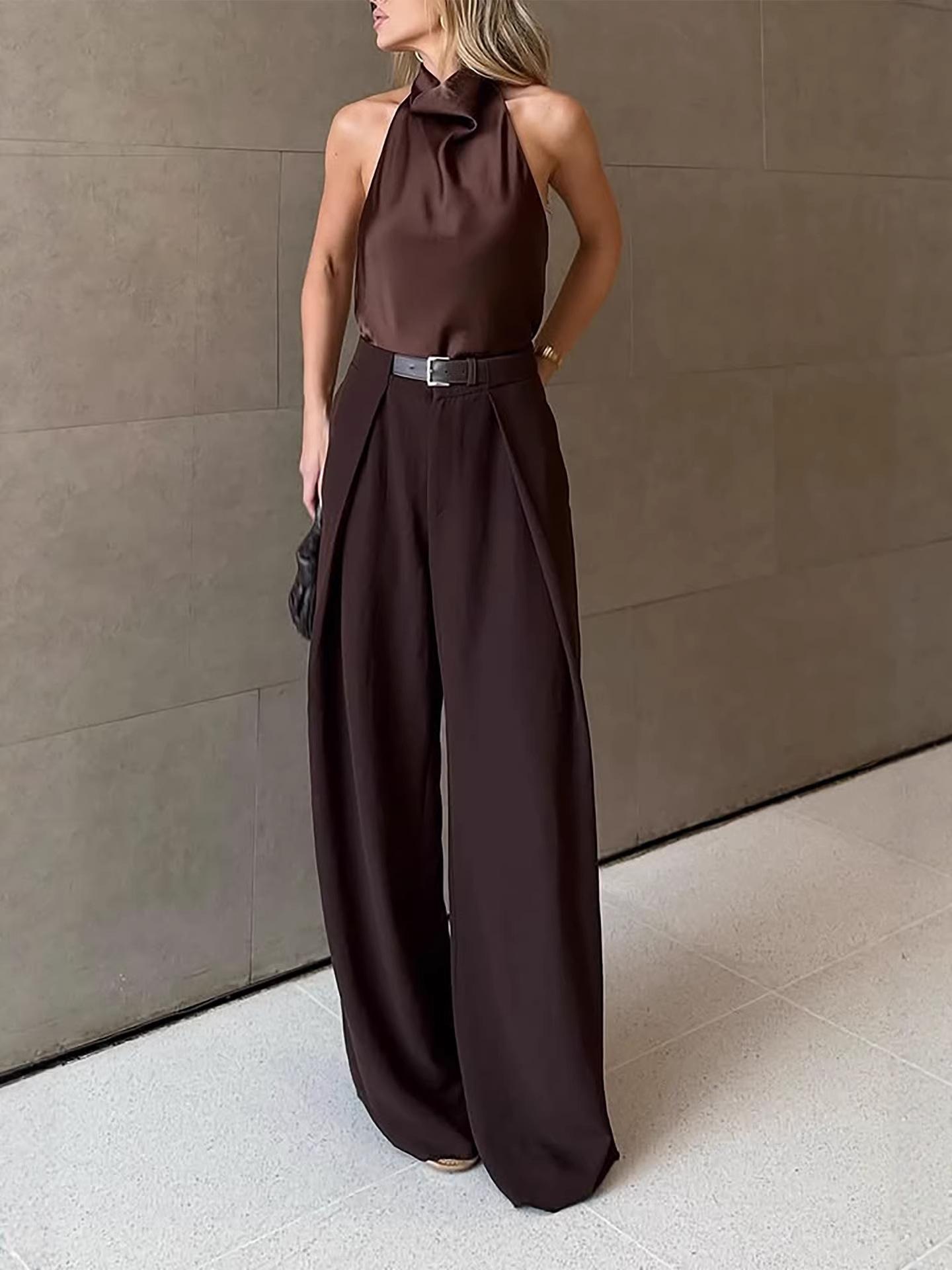 Spring/Summer New 2026 Fashionable and Elegant Commuting Casual Solid Color Women's Loose Curved Pants