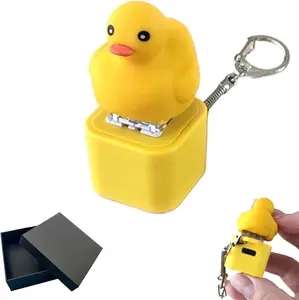 Rechargeable Quacking Duck Keychain, Quacking Duck Stress Reliever with Colorful Lights