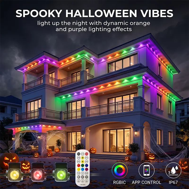 Permanent Outdoor Lights Pro,400ft with 192 LED RGB IC Smart Eave Light for Outdoor Decorations,IP67 Waterproof with Remote/App Control,DIY LED Scenes Modes for House Roof Decor, White