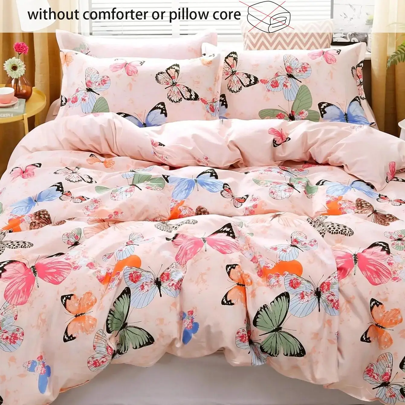 Butterfly Print Duvet Cover Set without Filler, 2/3pcs Duvet Cover & Pillowcase Set, Soft Bedding Set for Home Bedroom