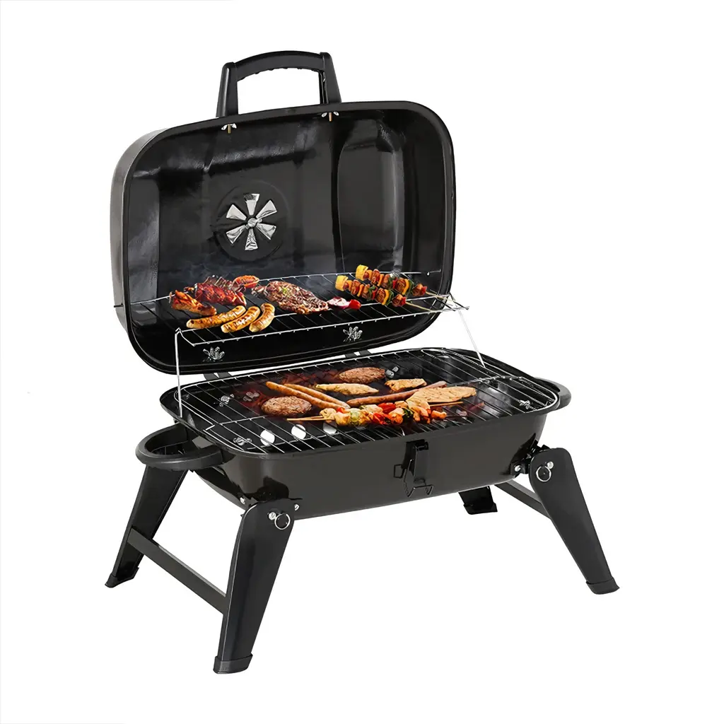 summerwins Portable Charcoal BBQ Grill - Small Tabletop Smoker with Heavy-Duty Black Enamel Steel, Food-Grade Rack, 223 Sq In Grilling Area, Adjustable Air Vent, Foldable Legs, 8lbs Lightweight for Outdoor Camping, Patio Cookout (3-4 People)