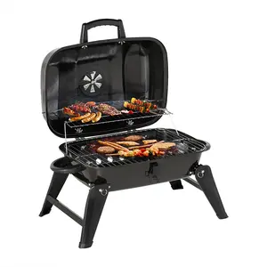summerwins Portable Charcoal BBQ Grill - Small Tabletop Smoker with Heavy-Duty Black Enamel Steel, Food-Grade Rack, 223 Sq In Grilling Area, Adjustable Air Vent, Foldable Legs, 8lbs Lightweight for Outdoor Camping, Patio Cookout (3-4 People)