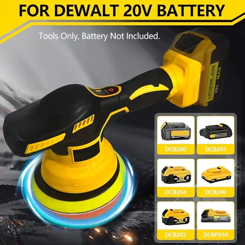 Compatible with 20V battery-powered wireless car polishing machine (bare unit/set options), includes a polishing machine and a damping device, 6 speed settings, up to 6,800 RPM, suitable for automotive detailing, polishing, and waxing. Father's Day Gift
