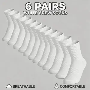 12 Packs Crew Socks for Women and Men – Cushioned Long Cotton Athletic Socks, 6 Pairs per Pack, Ideal for Hiking, Running & Everyday Wear