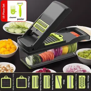 16-In-1 Portable Multi-Functional Vegetable Slicer Chopper with Basket, Fruit Potato Dicer, Carrot Grater, Kitchen Tool, Set