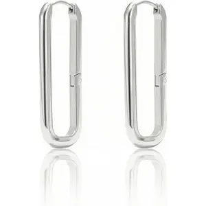 Trendy Medium Rectangle  Hoop Earrings for Women -  Minimalist Geometric 316L Stainless Steel Hoops for Ladies, 1.5" Long