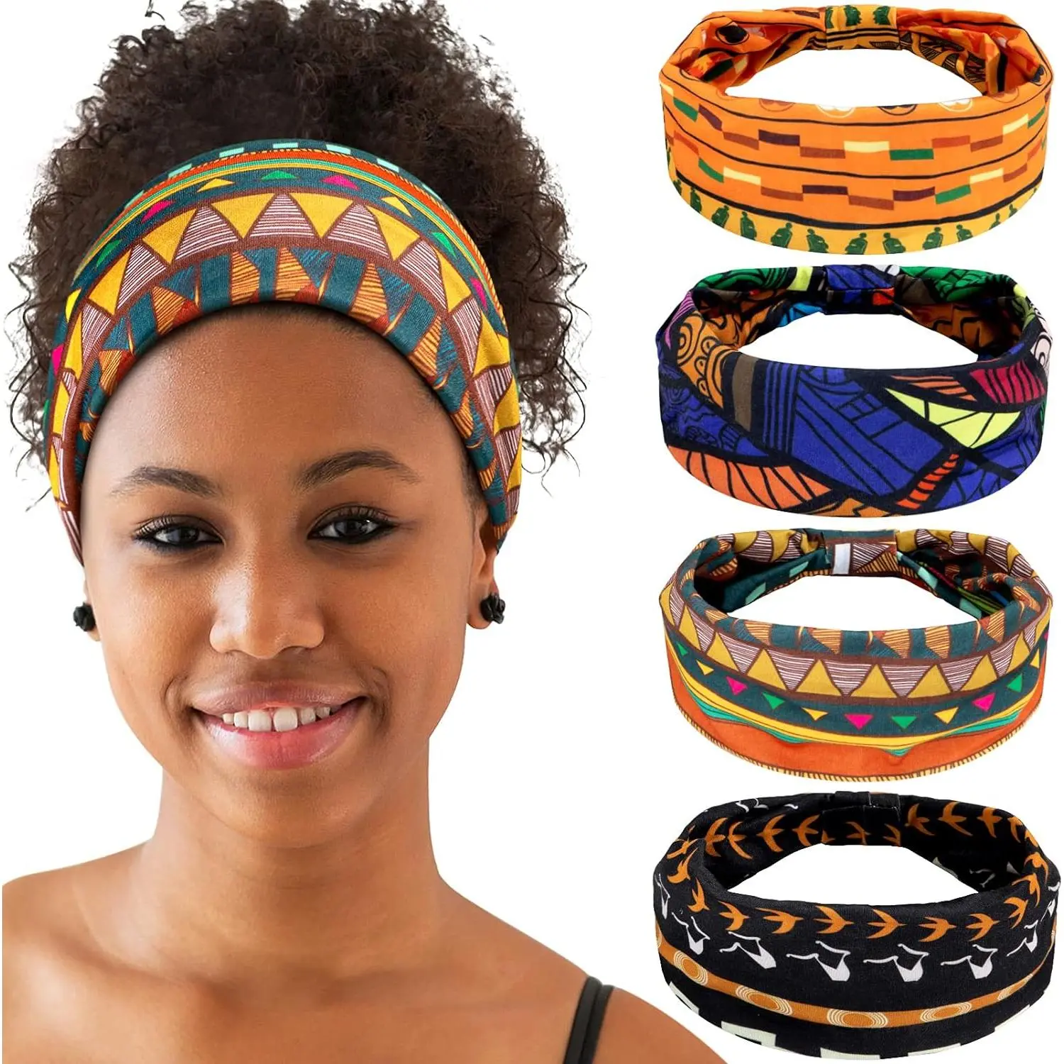 4 Pieces African Headbands Knotted Wide Yoga Stretchy Bandeau African Headwrap Hair Accessories for Women and Girls