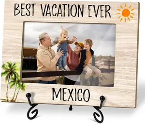 Mexico Photo Frame - Best Vacation Ever, Mexico Tourist Attractions Wooden Desktop Photo Frame Decoration With Stand, Gifts For Family Vacation, Honeymoon, Wedding Or Anniversary Picture Frame