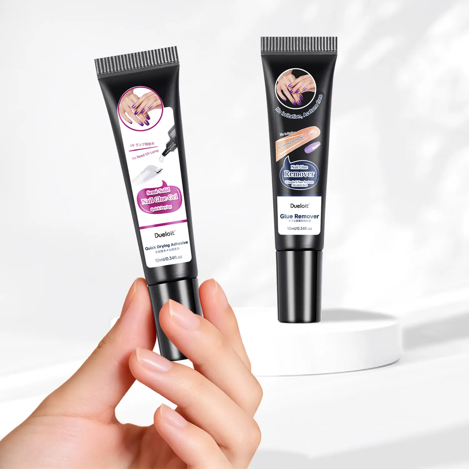 2 Sets/1 Set Kit: Upgrade version  10g Semi-Solid Gel Glue & 10ml Glue Remover for Press-On Nails. Quick-drying; no UV lamp required; nail tips can be easily removed within minutes.