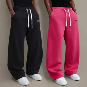 2-piece fall and winter styles: trendy solid-color joggers with a loose fit, wide legs, elastic waistband with side drawstring and pockets; casual sports sweat pants for men and women, street outfit
