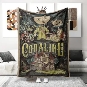 Super Soft Bed Blanket & Towel Blanket, Coraline Themed Flannel, Christmas Halloween Gift, Home Use, Skin Friendly, Perfect for Holidays