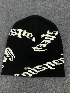 Y2K Letter Geometric Beanie, Stretch Fitted Street Style Knit Hat, All Seasons American Fashion Cold Cap, Stylish Hat