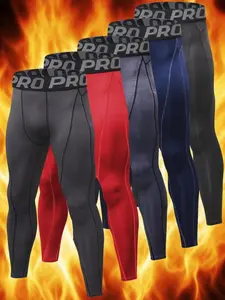 Men's Letter Tape Compression Sports Leggings, Thermal Underwear Bottoms, Long Johns for men, Quick Drying Breathable Comfortable Skinny Pants, Men's Sportswear Clothing for Indoor Outdoor Wear