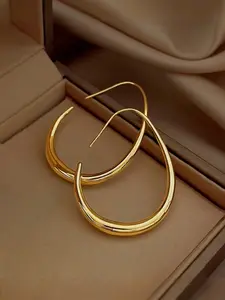 Hypoallergenic Lightweight Teardrop Hoop Earrings for Women - Brass Plated With 18k Real Gold Large Oval Pull Through Hoop Earrings  Comfortable To Wear High Polished Statement Jewelry Gift for Women