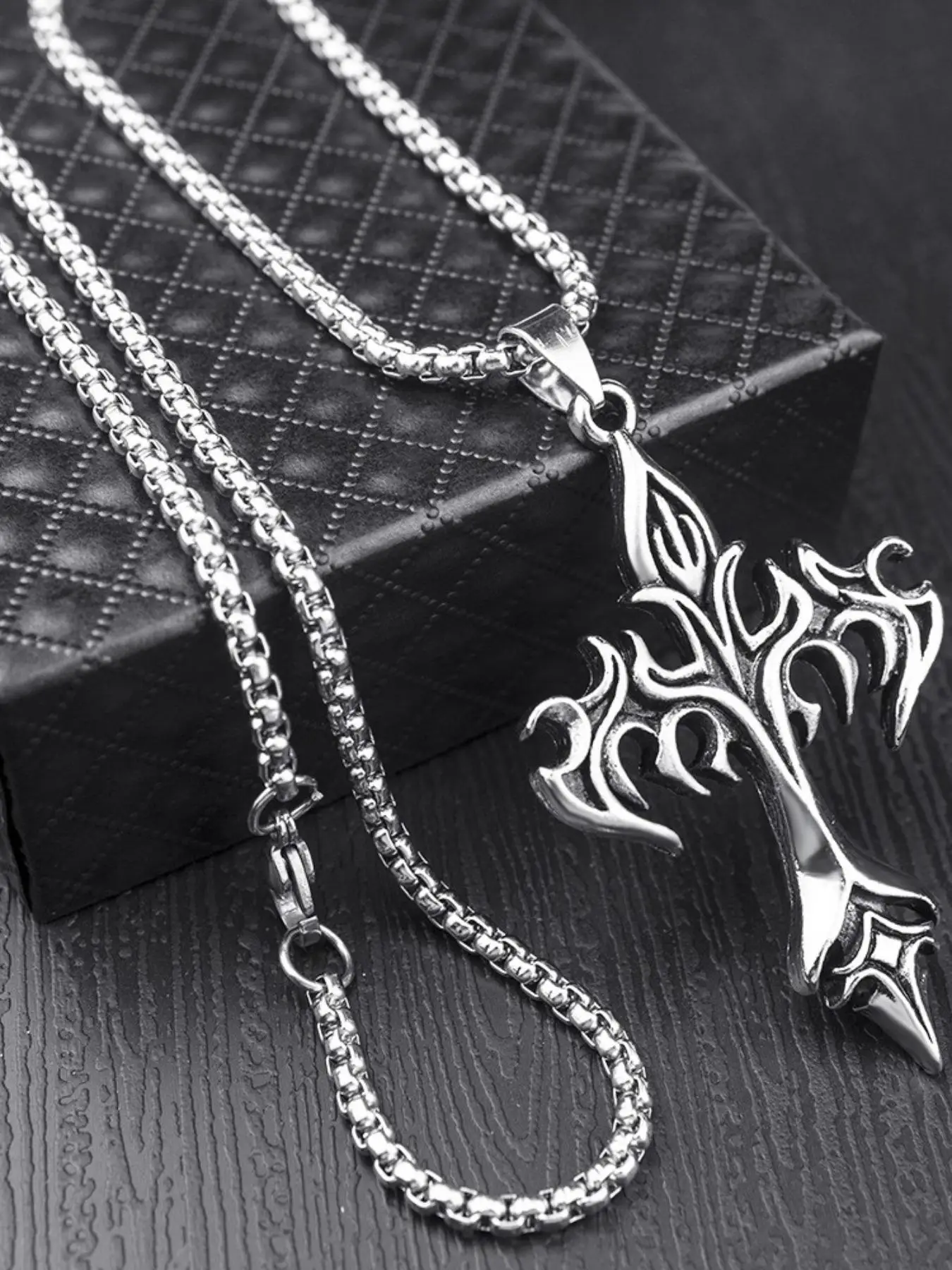 Street Trend Flame & Cross Pendant Matching Necklace, Retro Trendy Chain Mexican Necklaces, Punk Goth Accessories for Men & Women, Vintage Punk Stainl