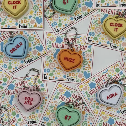 Brain Rot Sayings Set 2 Valentine's Day Classroom Pack Fidget Clicker Keychain Kit Set of 25- ~Bulk Handouts Conversation Heart Stress Relief Humor Sensory Experience Quirky Offbeat Phrases