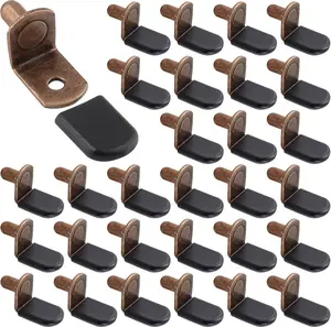 30 Pcs Shelf Support Pegs, 1/4 Inch L-Shaped Clips with Rubber Sleeve, Cabinet Shelf Pegs for Bookshelves Glass Corner Shelf Cabinet Furniture, Antique Bronze