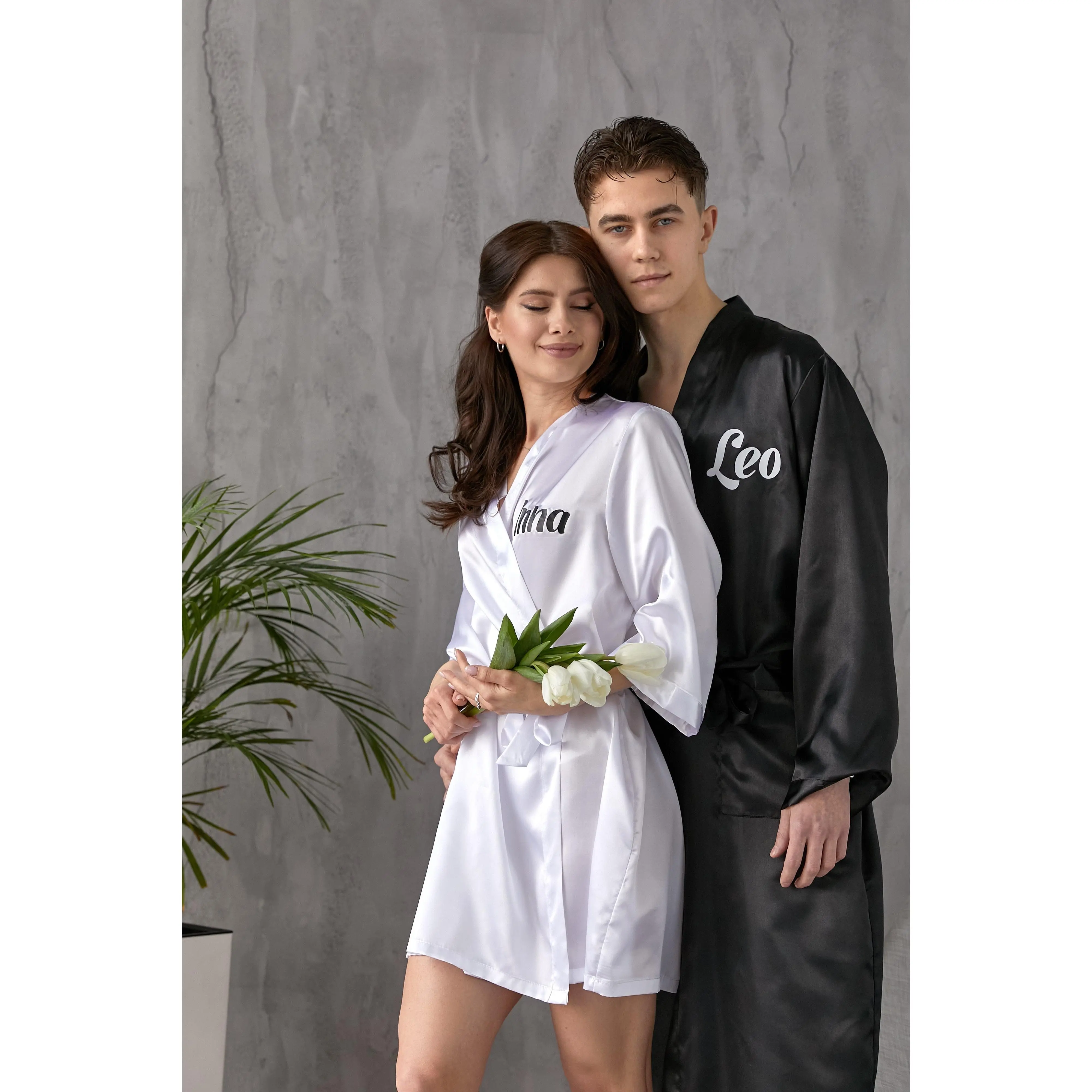 Custom Wedding Satin Robes For Groom and Bride