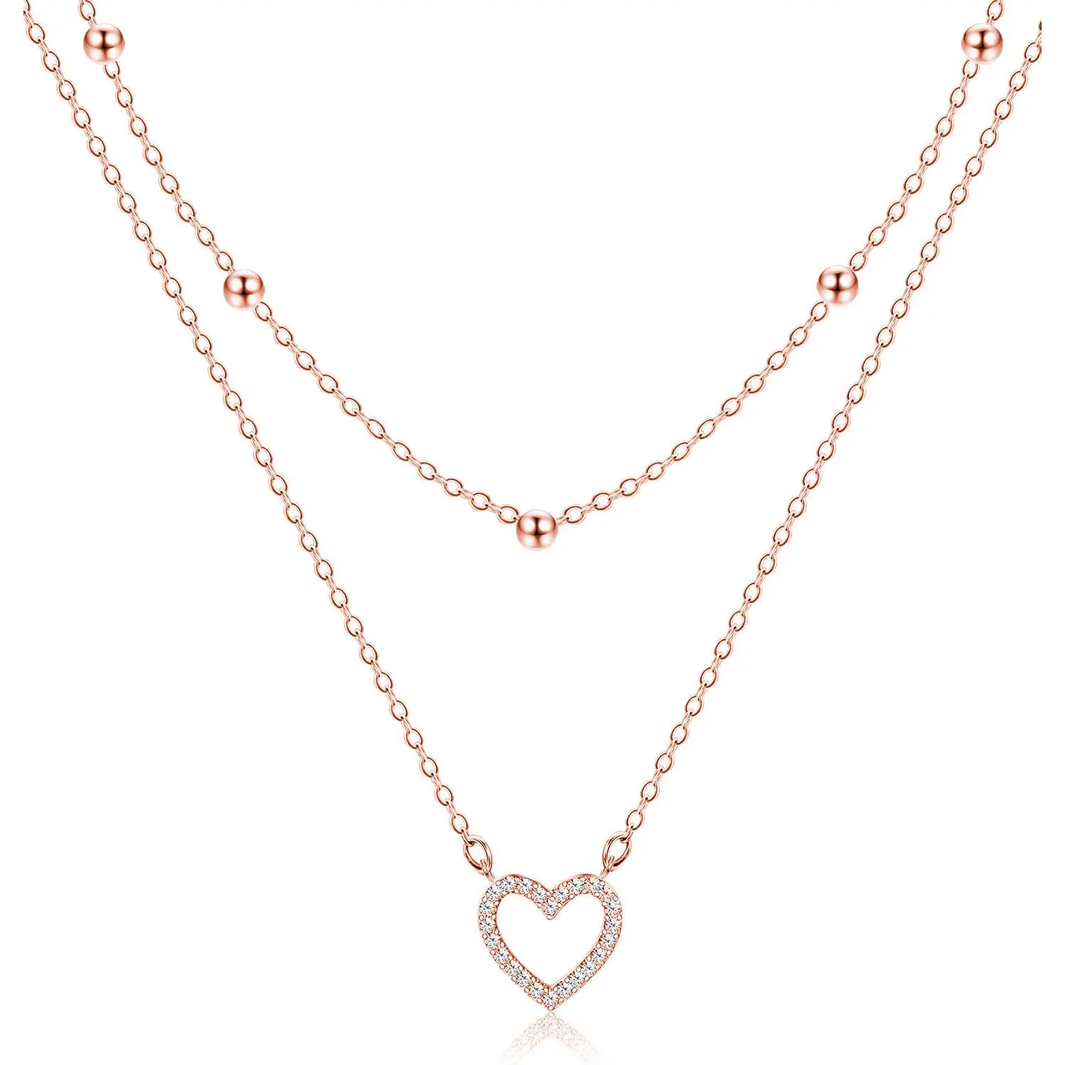 Rose Gold Rice Beads with Diamond Heart