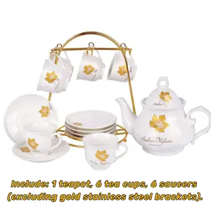 NW3.Lbs 13-Piece China Ceramic Coffee Set, Porcelain Tea Gift Sets, Including 1 Teapot, 6 Teacups, 6 Saucers, Perfect for Coffee, Latte, Espresso, Afternoon Tea Party