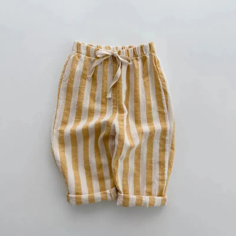 Toddler Boys-Girls Casual Stripe Linen-Cotton Pants, Vintage Elastic-Waist Trousers with Pocket Detail, Perfect Fit for Toddlers Up