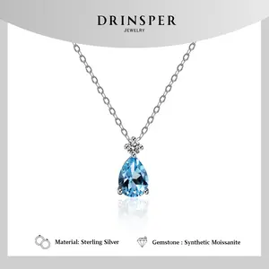 Drinsper Mermaid Tear S925 1.0CT DVVS Synthetic Moissanite Pendant Necklace for Women Girls Pear-cut Minimalist Elegant Style Suitable for Daily Wearing Birthday Party Chrisamas Jewelry Gift for Girlfriend Mom