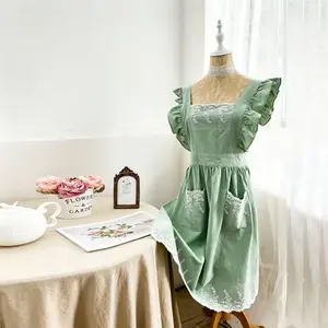 Floral Cotton & Lace Apron — Full-Coverage, Adjustable Design with Multiple Color Options. Ideal for home cooking, baking, and gardening, as well as for use in flower shops, cafes, and for daily cleaning tasks.