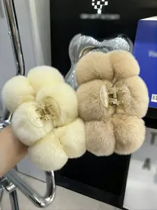 Women's Elegant Sweet Plush Fuzzy Claw Clip, Available in & Light Colors, Perfect for Daily Use & Outings