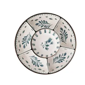 Bamboo Melamine Chip and Dip Tray Blue with Floral Design Plates for Serving Bamboo Melamine Chip and Dip Tray Blue with Floral Design Plates for Serving
