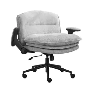 Criss Cross Chair with Flip-up Arms, Wide Criss Legged Chair with 3 Layer Cushion, Ergonomic Office Desk Chair with Wheels, Swivel Vanity Chair for Office, Living Room, Bedroom