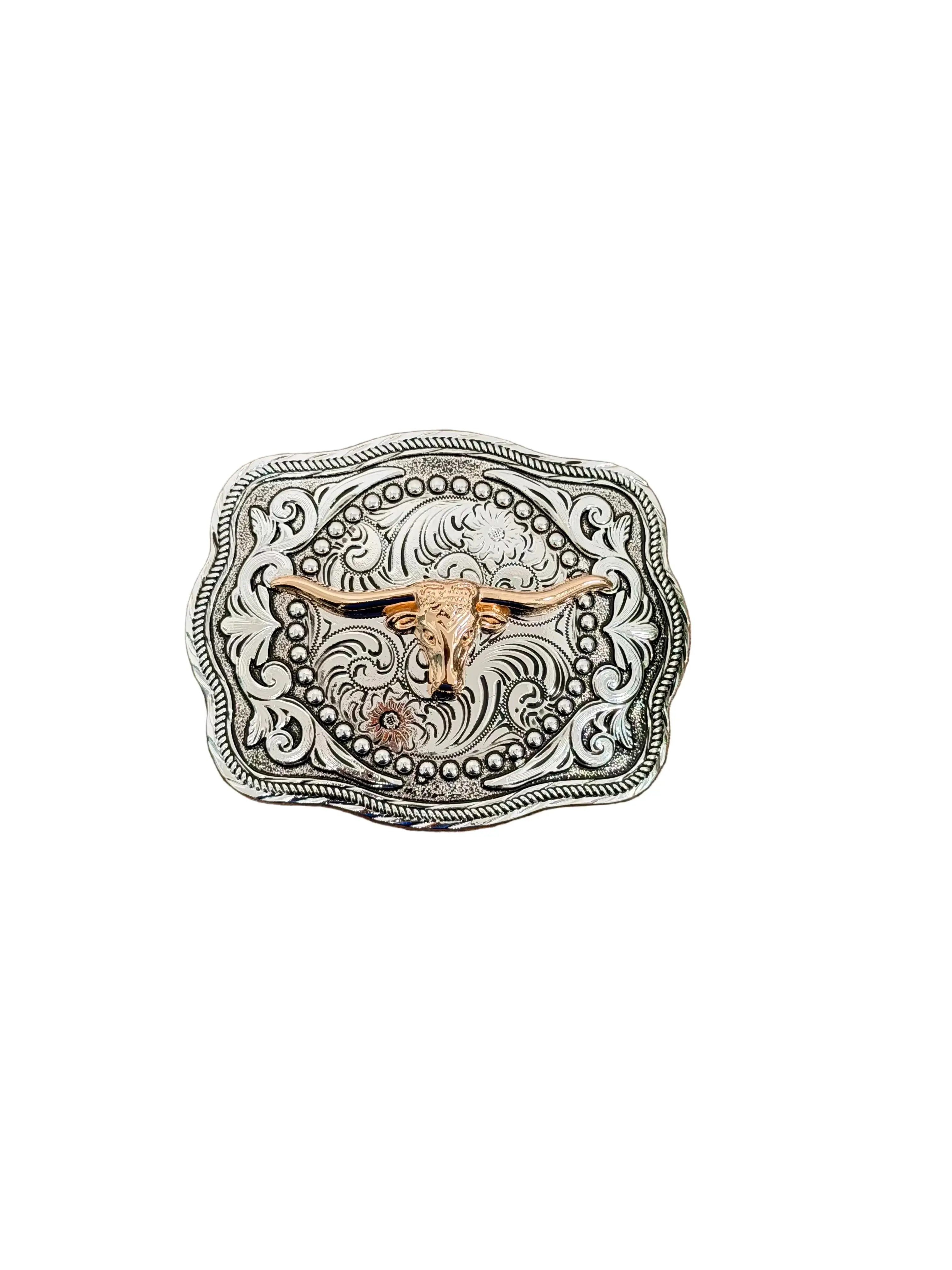 SQUARE SILVER-GOLD BULL'S HORN BUCKLE